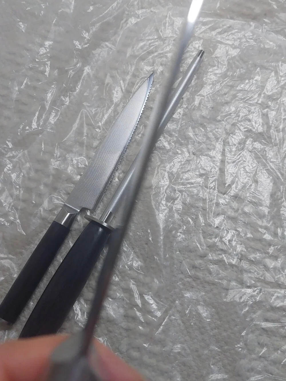 NEW! Quince Essentials Japanese Damascus Steel Knife & Block Set! (Z77)